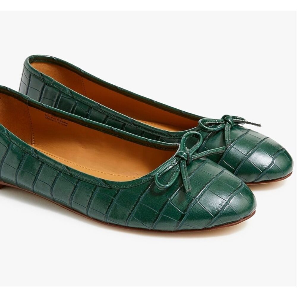 J. Crew Crocodile Embossed Ballet Flats Academic Green AZ950 8.5 New